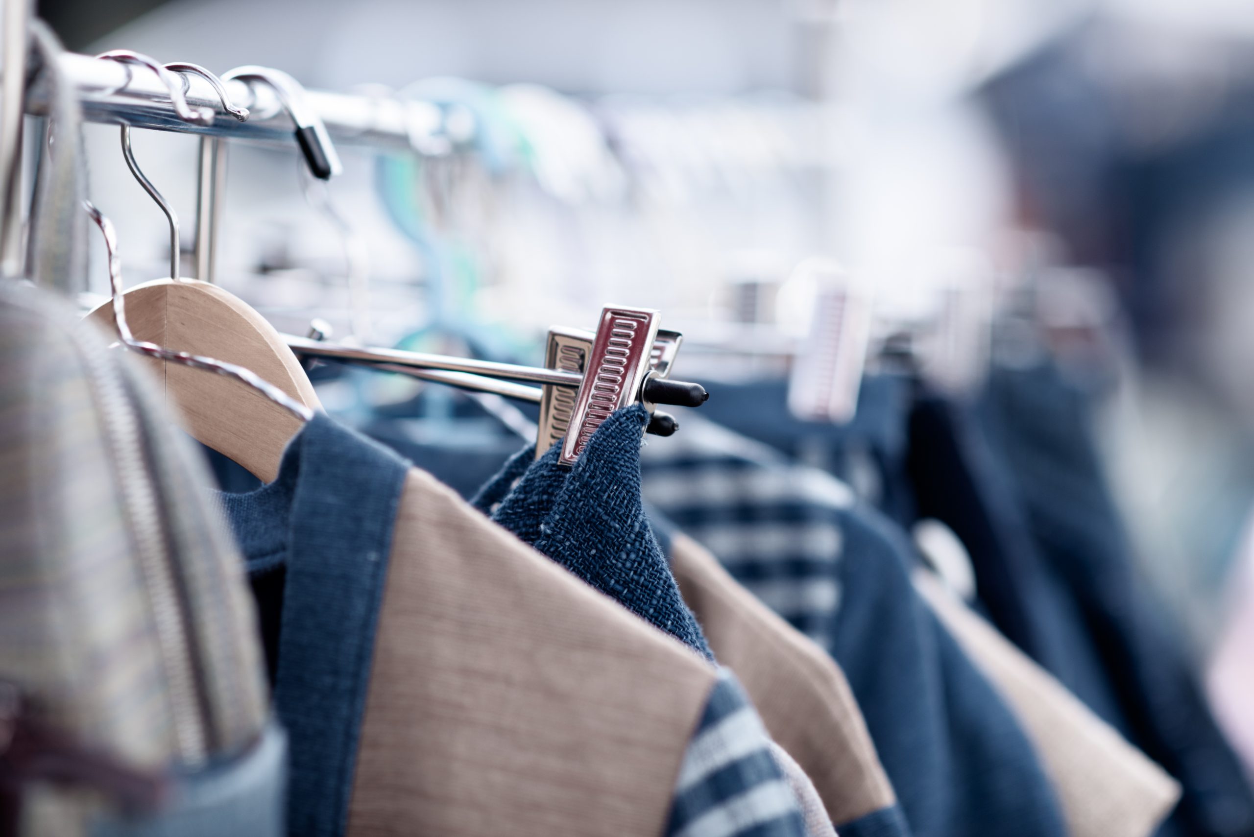 Fashionable clothes in a boutique store